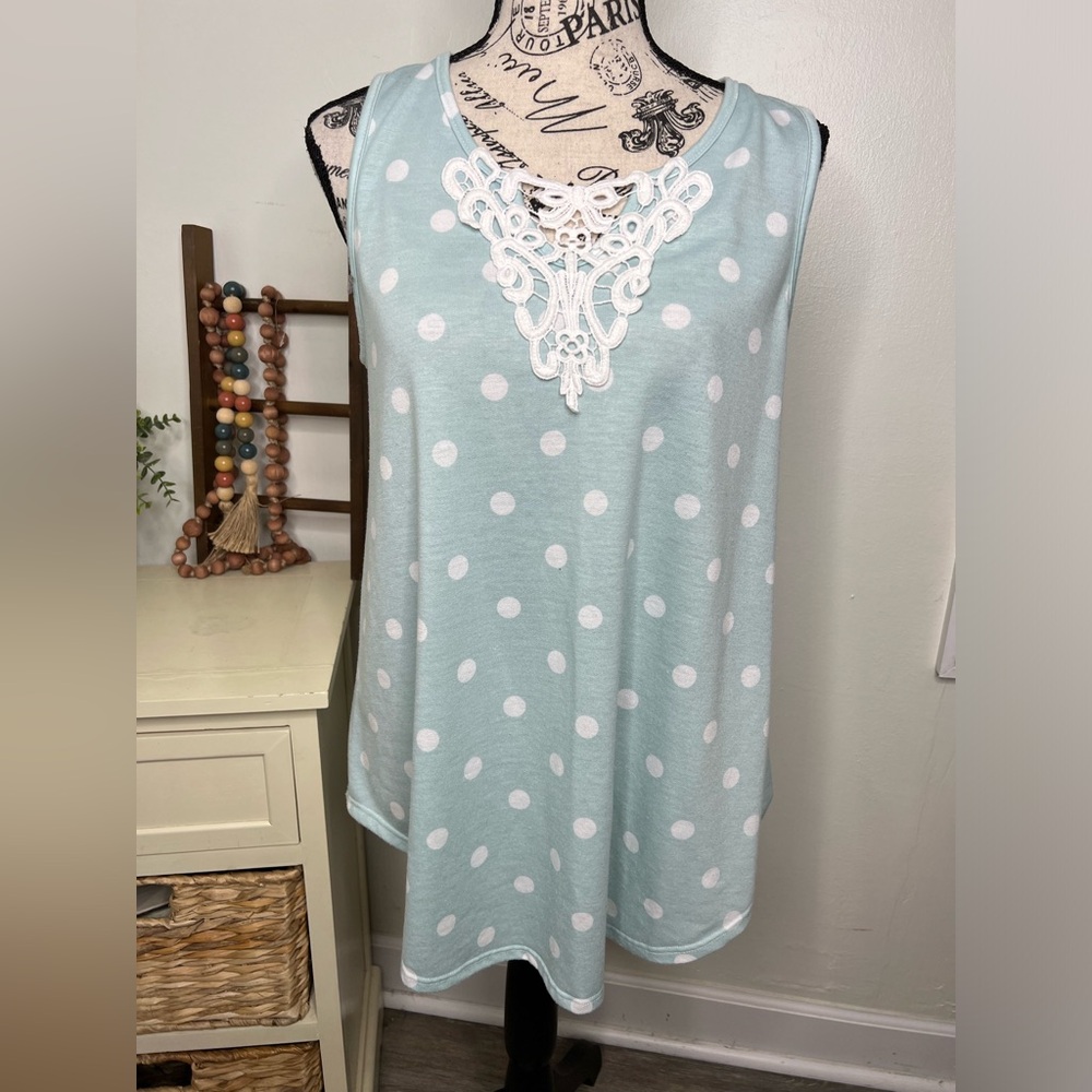 BOMBOM Lace and Polka Dot Sleeveless Top
